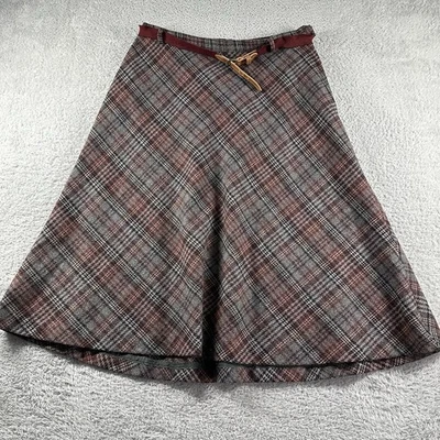 VINTAGE Tartan Plaid Wool A Line Skirt Womens 30 ILGWU Union Made USA Flowy Belt - Image 1 of 4