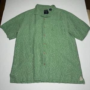 Caribbean Joe Men’s Button Down 100% washable silk green white embroidery XL - Picture 1 of 9
