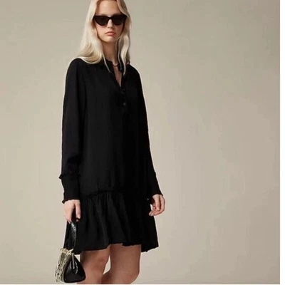 J. Vestido camisero Crew Amelia Popover en sarga viscosa drapeada M negro NUEVO Foto 1 de 4