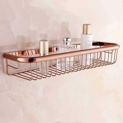 Cesta de almacenamiento montada en la pared para carrito de ducha de baño de cobre dorado rosa de 45 cm | Foto 1 de 4