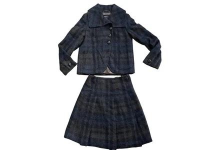 Traje de fin de semana Max Mara para mujer 4 azul gris a cuadros mezcla de lana falda conjunto chaqueta Italia Foto 1 de 4