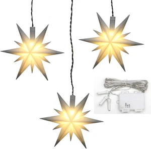 833400-A - Set Di 3 Stelle Di Natale in Plastica, Con Illuminazione a LED E Time - Foto 1 di 12