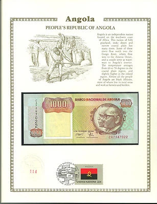 Billete 1000 ANGOLA KWANZAS COLECCIÓN MONEDA MUNDIAL Papel moneda sello UNC Foto 1 de 4