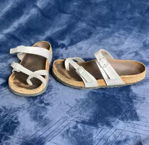 Birkenstock Mayari Sandalen Damen 7 - 7,5 EU 38 Silber Zehenschlaufe Zehentrenner Probleme - Bild 1 von 18
