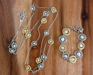 Brighton Satori Long Necklace Bracelet Jewelry Set Faux Pearl Gold Silver Tones - Picture 1 of 14