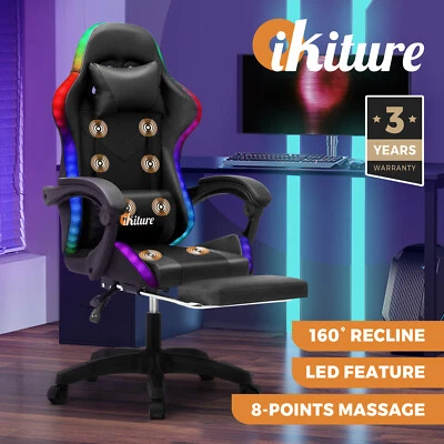 Oikiture Gaming Chair 7 RGB LED 8 Points Massage Racing Recliner Office Computer - image 1 of 4