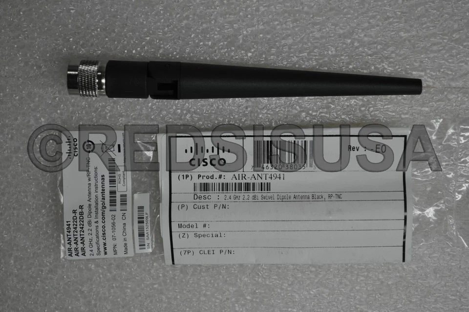 Cisco 2.2 DBI Dipole Antenna with Connector Certified 07-1056-02 AIR-ANT4941 - Image 1 of 2