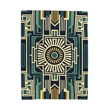 Velveteen Plush Blanket Emerald Geometric Art Deco Wallpaper Design Retro Decor