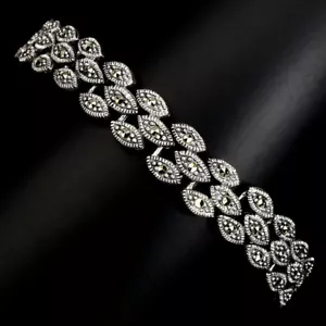 106.64CT Natural Round 1-1.5mm Champagne Marcasite 925 Sterling Silver Bracelet - Picture 1 of 4