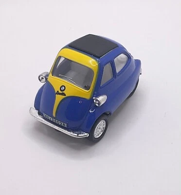 BMW Isetta 1:38 Rückzugmotor dunkelblau/gelb ca. 6,5cm Modellauto NEU Klassiker - Bild 1 von 4