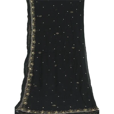 Estola de bufandas con cuentas de seda pura de gasa Dupatta gris largo Sanskriti vintage Foto 1 de 4