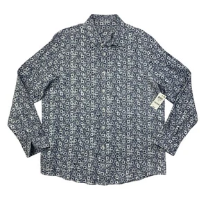 Tasso Elba Shirt Mens XL Extra Large Navy White Afara Floral Linen Button Up New - Picture 1 of 12