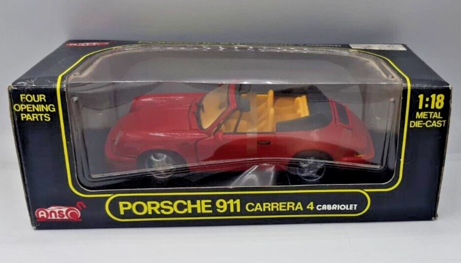 Anson  1/18 Porsche 911 Carrera 4 Cabriolet rossa DIE CAST BOX Gd38 - Immagine 1 di 1