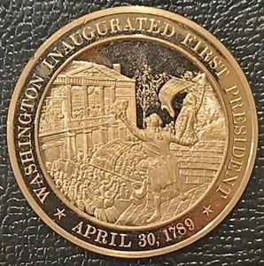 GEORGE WASHINGTON INAUGURATED FIRST PRESIDENT FRANKLIN MINT MEDAL COIN TOKEN - Picture 1 of 6
