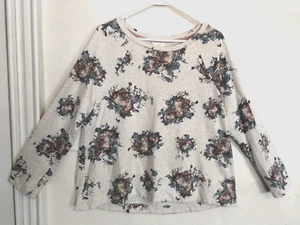 J Jill maglione donna blusa LP Petite grigio viola blu maglia floreale manica lunga - Foto 1 di 5