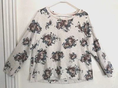 J Jill Womens Sweater Blouse LP Petite Gray Purple Blue Floral Knit Long Sleeve - Image 1 of 4