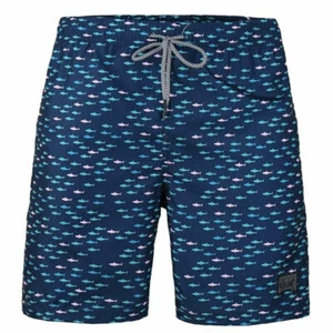 BEAUTIFUL GIANT Men's Beach Swim Pocketed Board Short Navy Blue Sharks- Small - Picture 1 of 4