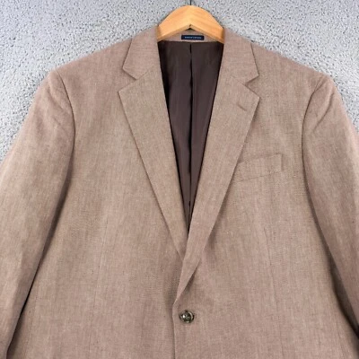 Stafford Linen Cotton Sport Coat Men's 44R Classic Fit Brown Herringbone Casual - Image 1 of 4