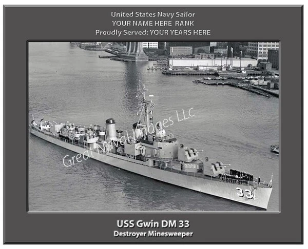 USS Gwin DM 33 Lienzo Personalizado Barco Foto 2 Impresión Marina Veterano Regalo Foto 1 de 1