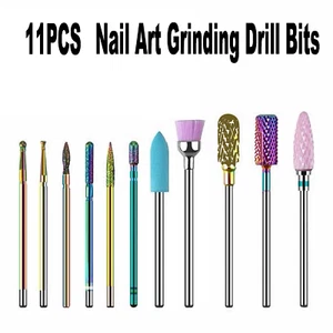 11PCS Diamond Bullet Bit Electric Manicure Machine Nail Art Grinding Drill Bits - Picture 1 of 5