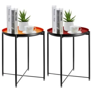 HOMRITAR Round Metal Side End Table Living Room With Shelf Bedside Nights - Picture 1 of 28