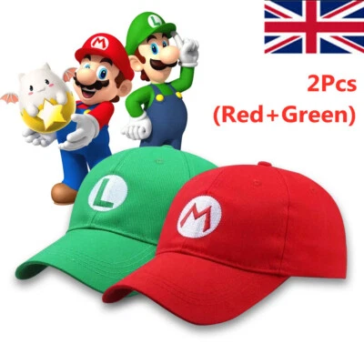 2Pcs Super Mario Bros Adjustable Baseball Caps Mario Luigi Cosplay Hat Gift