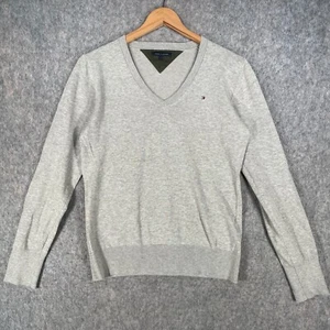 Vintage Tommy Hilfiger Jumper Womens Large Grey Cotton Preppy Minimal Casual Y2K - Picture 1 of 12