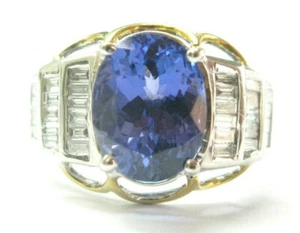Oval Tanzanite & Diamond Ring 14Kt Two-Tone 5.55Ct + .59Ct F/VS1/AAAA - Picture 1 of 6