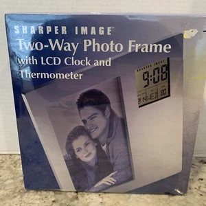 NEW SHARPER IMAGE Silver Photo Frame 4x6 Two-way with LCD Clock & Thermometer - Picture 1 of 5