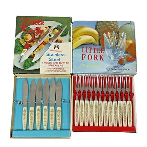 Little Fork 12 Piece Set & Little Knife 6 Piece Cheese Spreaders Stainless Steel - Picture 1 of 16