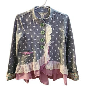 Matilda Jane Lead The Way The Adventure Begins Jacket Top Gray Polka Dot Size 4 - Picture 1 of 7
