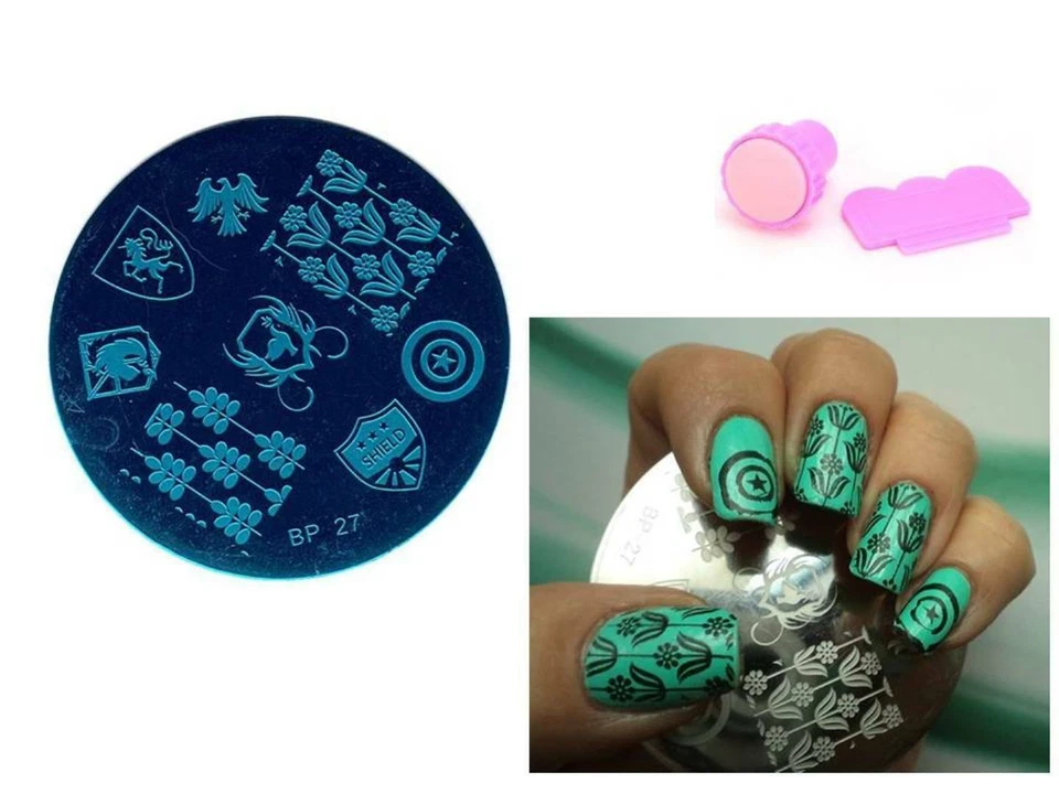 Kit raspador estampado arte en uñas plantilla insignia tema imagen placa estampador BP 27 Foto 1 de 4