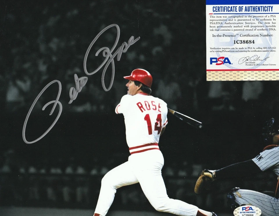 PETE ROSE CINCINNATI REDS  PSA AUTHENTICATED  ACTION SIGNED 8x10 - Image 1 of 1