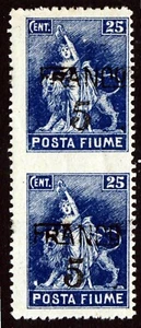 FIUME ITALY 1919 IMPERFORATE PAIR Surcharged FRANCO 5 on 25c. Blue SG 99 MINT - Bild 1 von 2
