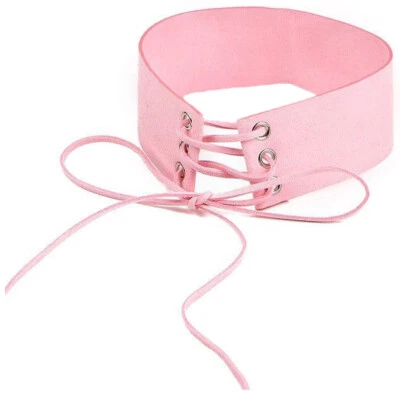 Sexy Gargantillas Anchas Imitación Gamuza Cuerda Con Cordones Corsé Moda Gótica Foto 1 de 4