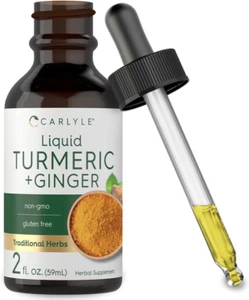 Turmeric and Ginger Drops 2 Fl Oz | Supplement with Black Pepper | Vegan, Non-Gm - Picture 1 of 12