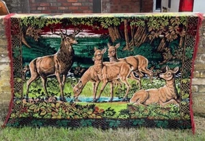 Vintage Tapestry Velvet Rug Wall Hanging Deer Stag country house 180cm X 122cm - Picture 1 of 1