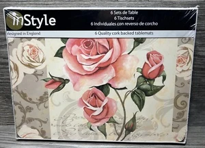 6 New Pink Roses Floral Cork Back Placemats Set Cottagecore Tableware InStyle - Picture 1 of 12