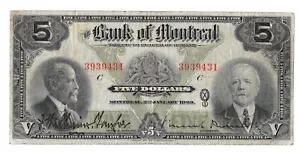 1923The Bank of Montreal 5 Dollar Bill - Picture 1 of 2