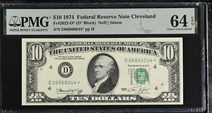 1974 $10 Federal Reserve Note Fr-2022-D* Cleveland PMG64 Choice EPQ - Picture 1 of 2