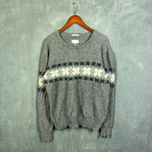 Gant Knit Sweater Mens XL Grey Fair Isle Cotton Alpaca Wool - Picture 1 of 10