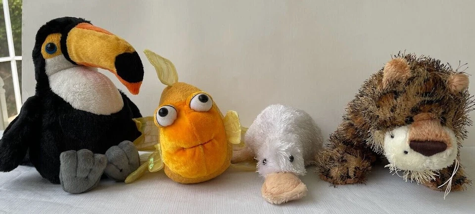 Webkinz Lot of 4 Toco Toucan HM223 Googles HS021 Goldfish HM218 Leopard HM031 - Image 1 of 4