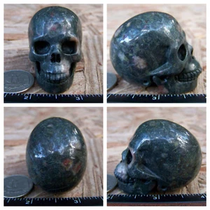 2.04" Plumite Jasper Stone Skull Hand Carved 99.5g 3.5oz Crystal Healing Poppy - Picture 1 of 12