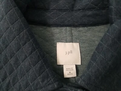 Cárdigan suéter Jill azul/gris acolchado con botones talla mediana bolsillos pequeños Foto 1 de 4