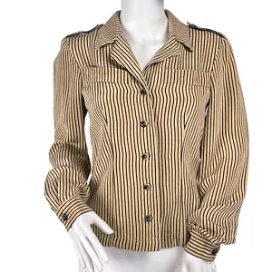 Dana Buchman Gold Black Striped Silk Long Sleeve Button Collared Career Top Sz 6 - Picture 1 of 11