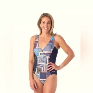 Dolfin Aquashape Sunset Moderate V-neck Panel One Piece Swimsuit S - Picture 1 of 4
