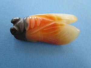Chinese Large Black / Grey/Orange AGATE Cicada Pendant / Charm - Picture 1 of 12