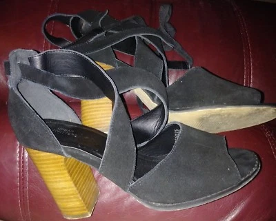 Black suede Urban Outfitters UO Heeled ankle tie lace up ankle Sandals Size 8 - Image 1 of 4