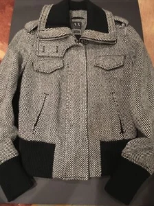 Armani Exchange Sz S Bomber Jacket Women Front Zip Crop Wool - Picture 1 of 8