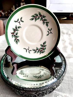 VINTAGE SPODE 'CHRISTMAS TREE' SAUCER FOR COFFEE OR TEACUP - 1980s - ENGLAND SET - Image 1 of 4